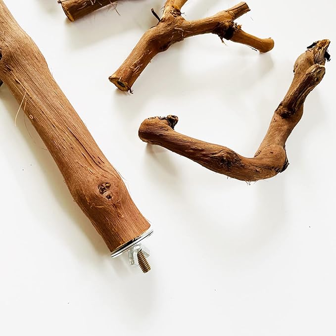 Allazone Natural Parrot Perch Bird Stand Branch Wild Grape Stick Paw Grinding Branch Parakeet Climbing Standing Branches Toy Chewable Cage Accessories for Small Lovebirds Budgies Cockatiels-PawvioPets