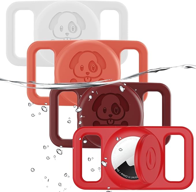 4 Pack Waterproof AirTag Dog Collar Holder Compatible with Apple AirTag, Silicone Hidden Loop Holder for Airtag Tracker, Anti-Lost Dog Collar Air Tag Accessories(Orange,White,Red,Dark Red)-PawvioPets