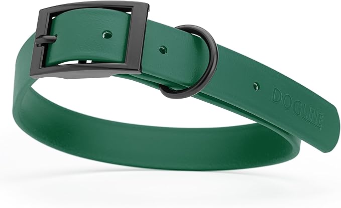 Dogline Biothane Waterproof Dog Collar Strong Coated Nylon Webbing with Black Hardware Odor- Proof for Easy Care Easy to Clean High Performance Fits Small Medium or Large Dogs, Hunter Green-PawvioPets