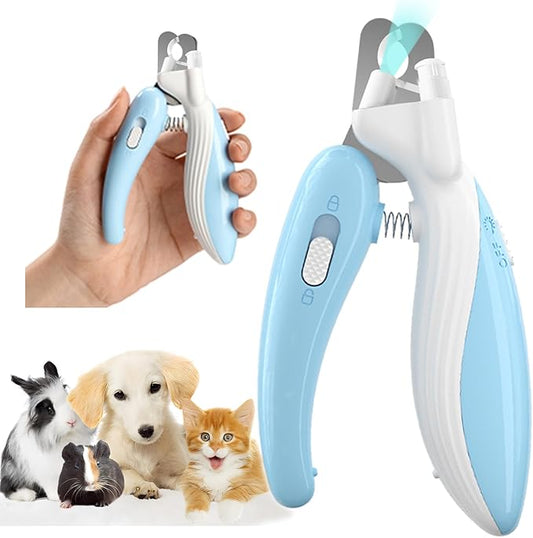 Cat Dog Pet Nail Clippers with Light, Llluminates Cat Dog Nails Or Bloodline, Safety Pet Nail Clipper for Dogs, Cats, Rabbits, Sharp, No Nail Splitting(Blue)-PawvioPets
