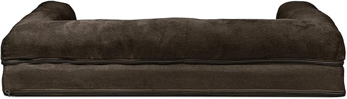 Furhaven Cooling Gel Dog Bed for Large/Medium Dogs w/ Removable Bolsters & Washable Cover, For Dogs Up to 55 lbs - Plush & Suede Sofa - Espresso, Large-PawvioPets