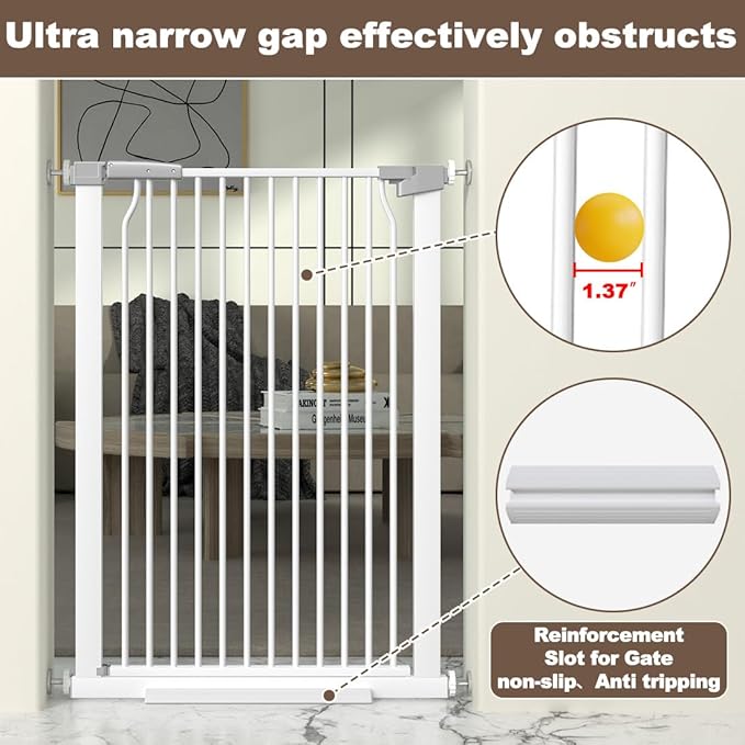 41" Extra Tall Cat Gate for Doorway, 49.2-54.7 Metal Pet Baby Safe Gate, Extra Wide Pressure Mounted Child Door with Expansion Kit, No Drilling No Climb Cat Fence Indoor, Tall Dog Gate, White-PawvioPets