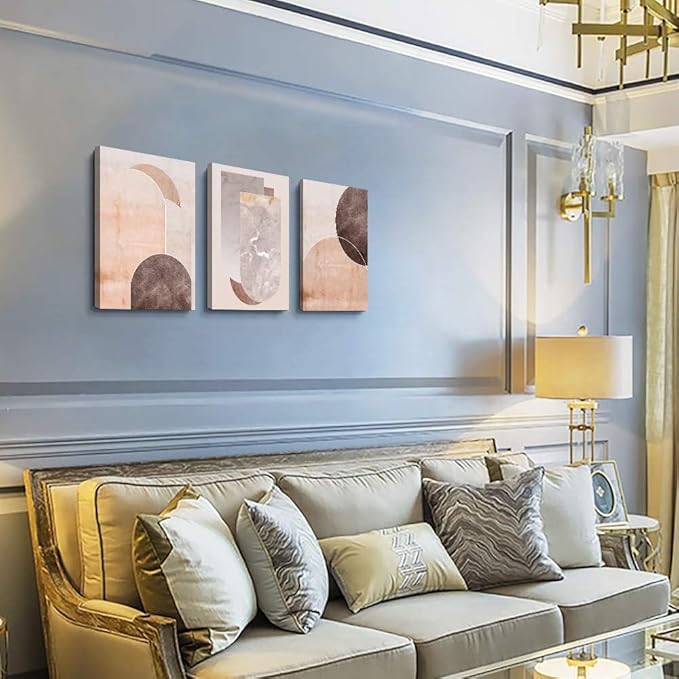 AHUASJART Boho Wall Decor Living Room Canvas Wall Art For Office Large Size Wall Decorations For Bedroom Modern Abstract Geometry Paintings Canvas Pictures Artwork Inspirational Home Decor 3 Piece-PawvioPets