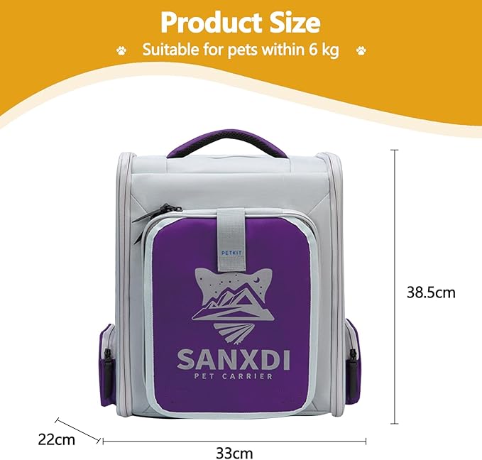 Expandable Pet Backpack, Cat Backpack with Breathable Mesh, Collapsible Soft Cat Travel Bag for Outdoor Hiking, Large Space Dog Backpack(Purple)-PawvioPets