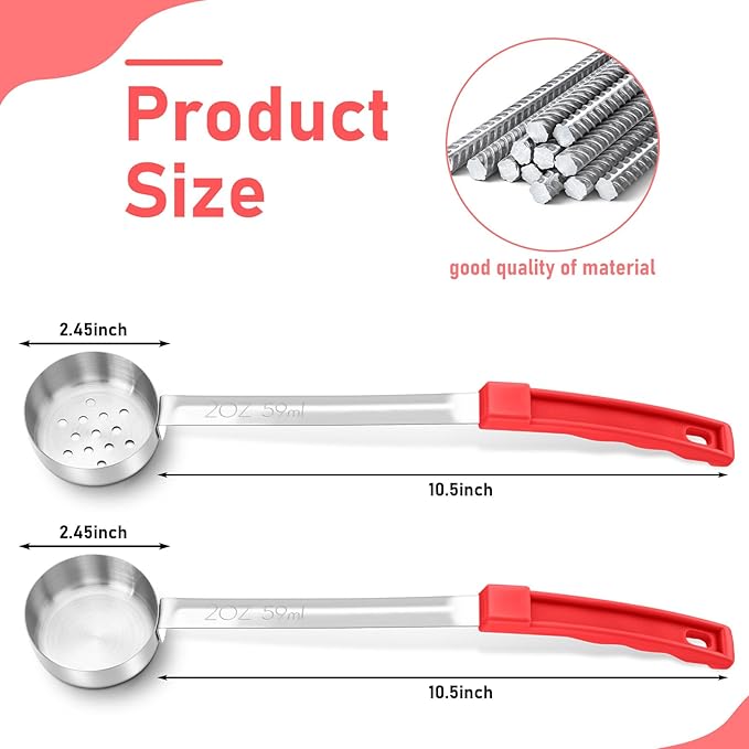 16 Pcs Portion Control Serving Spoons, Restaurant Measuring Serving Ladle Utensils, Portion Control Slotted Scoops for Weight Loss, Solid and Perforated Scoops(Red,2 oz)-PawvioPets