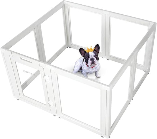 Clear Acrylic Plastic Dog Playpen - Clear Dog Play Pen - Easy Assemble Acrylic Dog Playpen - Puppy Playpen, Cat Playpen, Small Animal Playpen, Dog Play Pen Indoors (White, 30.3" H, 8PCS)-PawvioPets