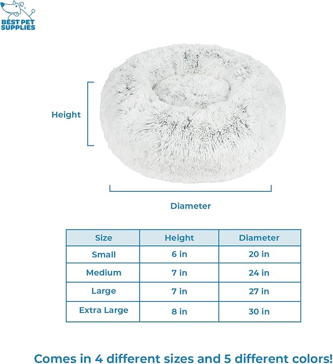 Best Pet Supplies Round Donut Dog Bed with Plush Faux Fur Fabric, Calming, Anti-Anxiety Cushion for Indoor Pets, Slip-Resistant Base, Soft Ergonomic Support - Light Warm Gray, 20x20x6''-PawvioPets