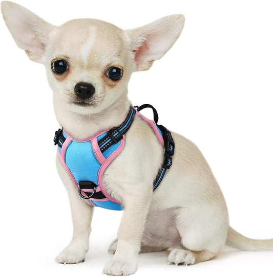 Eagloo Small Dog Harness No Pull, Service Vest with Reflective Strips and Control Handle, Adjustable and Comfortable for Walking, No Choke Pet Harness with 2 Metal Rings, Pink & Blue, XS-PawvioPets