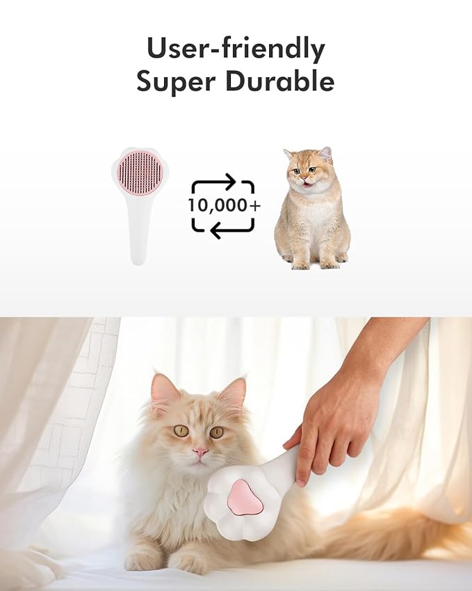 Cat Brush with Release Button Self-Cleaning and Skin-Friendly Grooming and Shedding Tool for Long and Short Haired Cats & Dogs, 140° Comb Teeth, Removes Loose Undercoats and Promotes Healthy Fur-PawvioPets