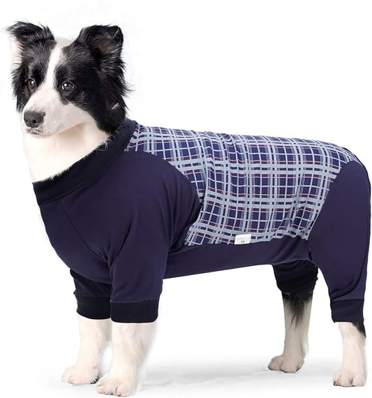 Dog Recovery Suit, Abdominal Wound After Surgery Wear, Anti Licking Bodysuit with Zipper, E-Collar & Cone Alternatives, Plaid Dog Spay Surgical Shirt Prevent Shedding(Small, Blue)-PawvioPets