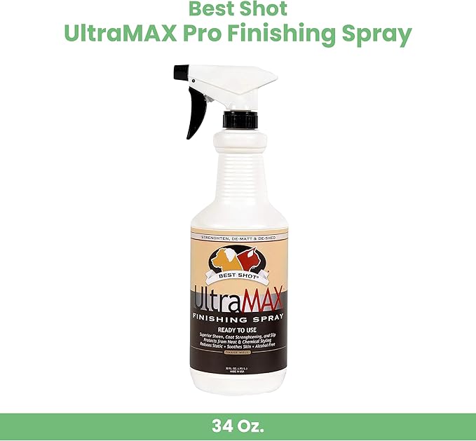Best Shot UltraMAX Pro Finishing Spray, Ideal Detangler Spray for Pets, Hydrating and Soothing Pet Grooming Spray, for Dogs and Cats, 34 Oz.-PawvioPets