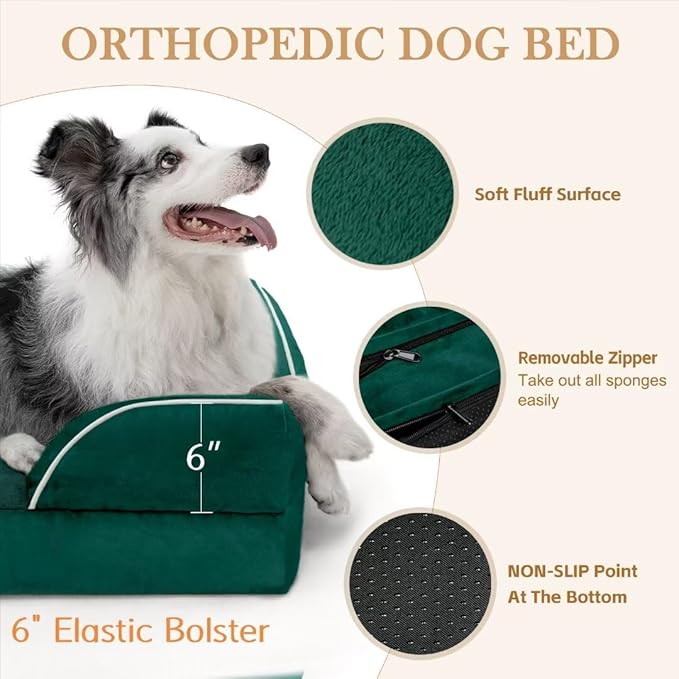 Comfort Expression Orthopedic Dog Bed Waterproof, XXL Dog Beds for Oversized Dogs, Washable Dogs Sofa Bed with Removable Cover & Non-Slip Bottom(XX-Large,Emerald)-PawvioPets
