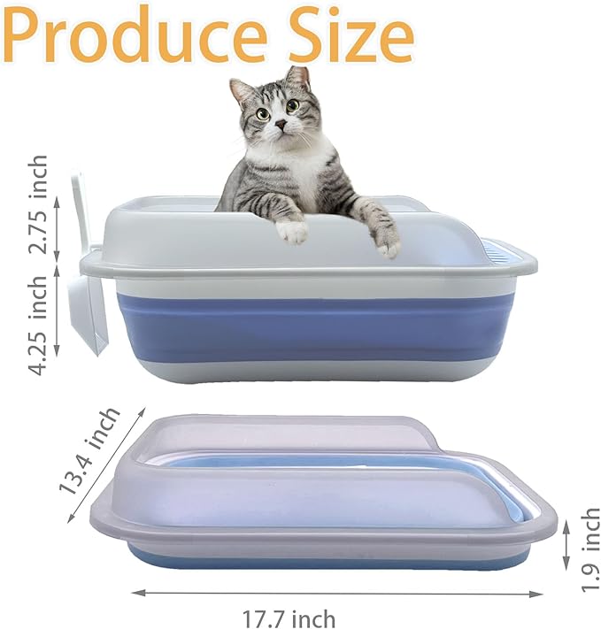 Collapsible Kitten Litter Box, Open Small Cat Litter Box with High Side Shallow Kitten Litter Pan Anti-Splashing Waterproof Low Entry Travel Litter Pan with Falling Sand Pedal-PawvioPets