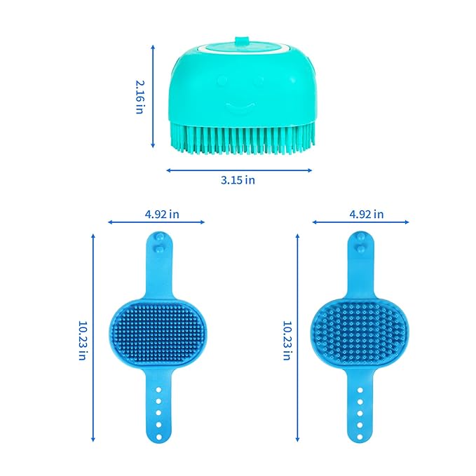 Dog Grooming Brush, Lilpep Pet Shampoo Bath Brush Soothing Massage Rubber Comb with Adjustable Ring Handle for Long Short Haired Dogs and Cats (Blue, set)-PawvioPets