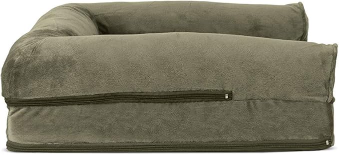FurHaven Soft, Orthopedic Foam Sofa Dog Bed with Washable & Removable Cover - Faux Fur/Velvet - Dark Sage, Dogs Up to 35 lbs - Medium-PawvioPets
