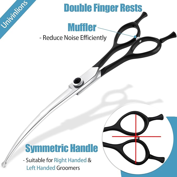 Dragon Creek 8" Downward Curved Dog Grooming Scissors Shears for Grooming Face and Paws Safety Round Tips Shears Trimming Cutting Scissors for Dog Cat Pet Black-PawvioPets
