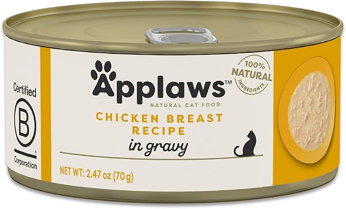 Applaws Natural Wet Cat Food in Gravy, Limited Ingredient Canned Wet Cat Food, No Additives, Made with Natural Ingredients, Chicken Breast in Gravy (24 x 2.47oz Cans)-PawvioPets