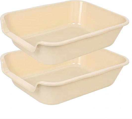 2 Pack of Extra Large Cat Litter Box (ABS Material), Low Entry Senior Litter Pen for Geriatric Kitty Big Cats, Jumbo Pet Safe Litter Boxes Tray for Pets Potty (Beach Sand, 20" L x 15.5" W)-PawvioPets