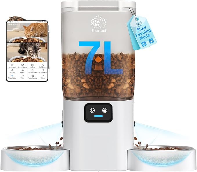 Automatic Cat Feeder with 2 Camera for 2 Cats: 5G WiFi Automatic Dog Feeder with Night Vision & Slow Feed, 7L Auto Cat Food Dispenser for Multiple Pet, Detachable for Easy Cleaning - 29 Cup-PawvioPets