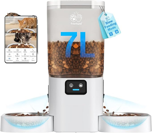 Automatic Cat Feeder with 2 Camera for 2 Cats: 5G WiFi Automatic Dog Feeder with Night Vision & Slow Feed, 7L Auto Cat Food Dispenser for Multiple Pet, Detachable for Easy Cleaning - 29 Cup-PawvioPets