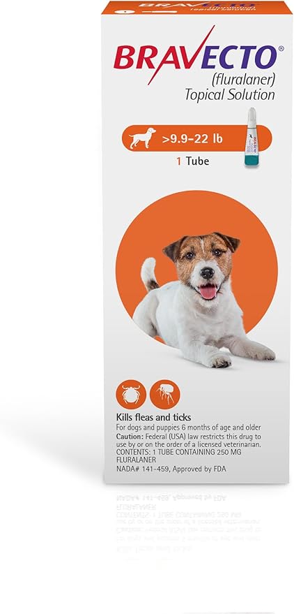 BRAVECTO Topical Solution for Dogs, Flea & Tick, 12 Week Supply, 9.9-22 lbs., Orange Box-PawvioPets