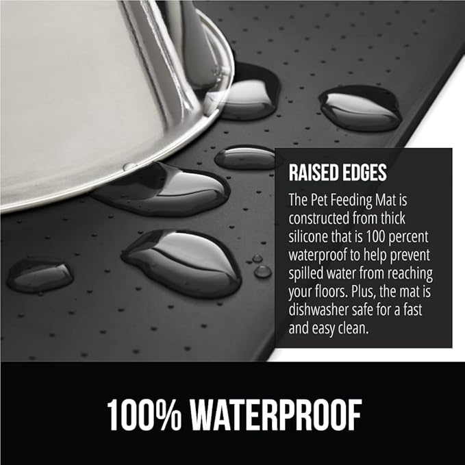 GORILLA GRIP 100% Waterproof Raised Edge BPA Free Silicone Pet Feeding Mat, Dog Cat Food Mats Contain Spills Protects Floors, Placemats for Cats and Dogs Water Bowl, Pets Accessories 16x10, Charcoal-PawvioPets