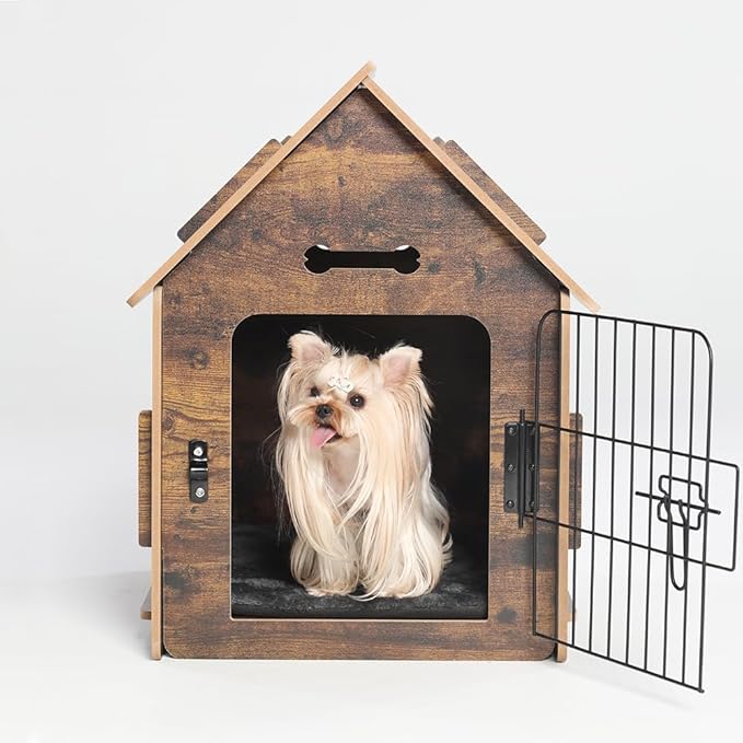 Dog House Indoor for Small Dogs or Cats, Cozy Wooden Design, Small Indoor Bed House, with Air Vents and Elevated Floor Warm Dog Cave (Large Color-2)-PawvioPets