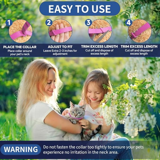 4 Pack Flea Collar for Cats, 32 Months Flea and Tick Prevention for Cats, Waterproof Cat Flea Collar, Natural Cat Flea and Tick Treatment, Adjustable Flea and Tick Collar for Cats Kittens(Pink&Purple)-PawvioPets