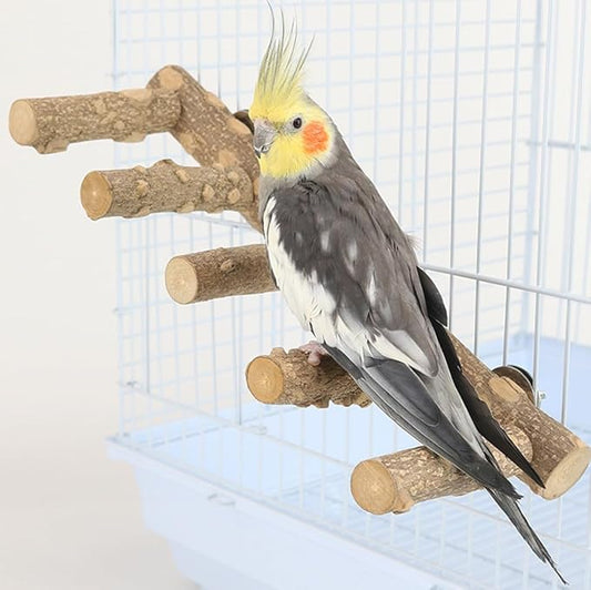 Bird Parrot Ladder Perch for Cage, Nature Wooden Bird Bridge Exercise Stands Parrot Climbing Chewing Toys for Small Animal-PawvioPets