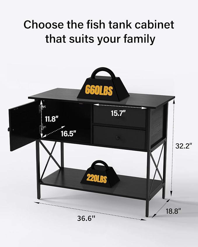 Fish Tank Stand 40 Gallon: Sturdy Aquarium Stand with Accessories Storage - Metal Tank Stands Table for 40-50 Gallon Reptile Breeder Turtle Terrarium - 36.6"x18.8" Weight Capacity 660 lbs-PawvioPets