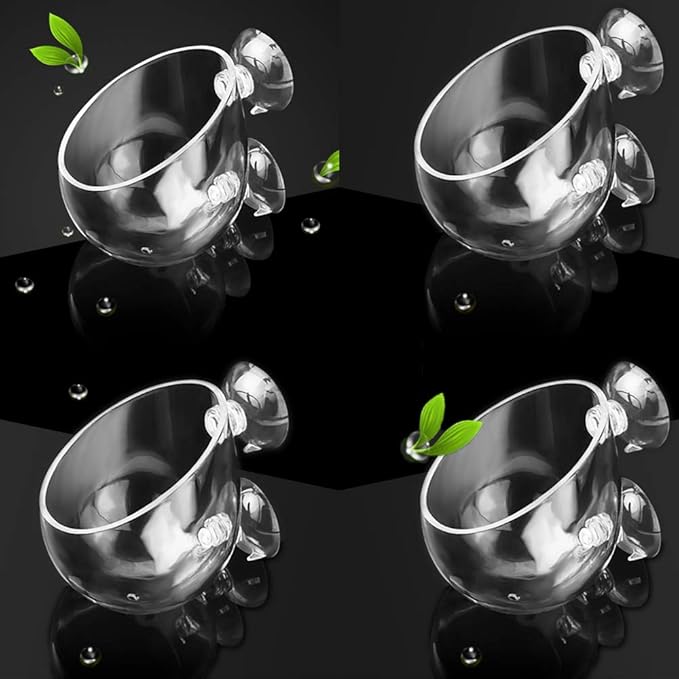 capetsma 4X Crystal Glass Aquarium Plant Pot, Aquarium Aquatic Planter, Red Shrimp Live Plants Fish Tank Glass Holder with 4X Suction Cups for Aquarium Fish Tank Decorations … (4 Pack)…-PawvioPets