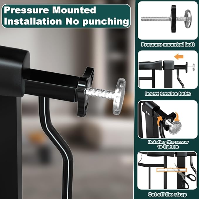 Baby Gate for Stairs 29.53"-53.1" Extra Wide, Pressure Mounted Dog Gate Indoor, Walk Thru Pet Gate for Cat Dog Child,Pet Gates for The House Doorway Black-PawvioPets