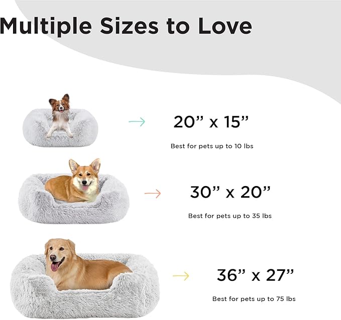 Best Friends by Sheri Shag Lounge Bed Calming Faux Fur Dog Bed, Frost, Medium, 30" x 20"-PawvioPets