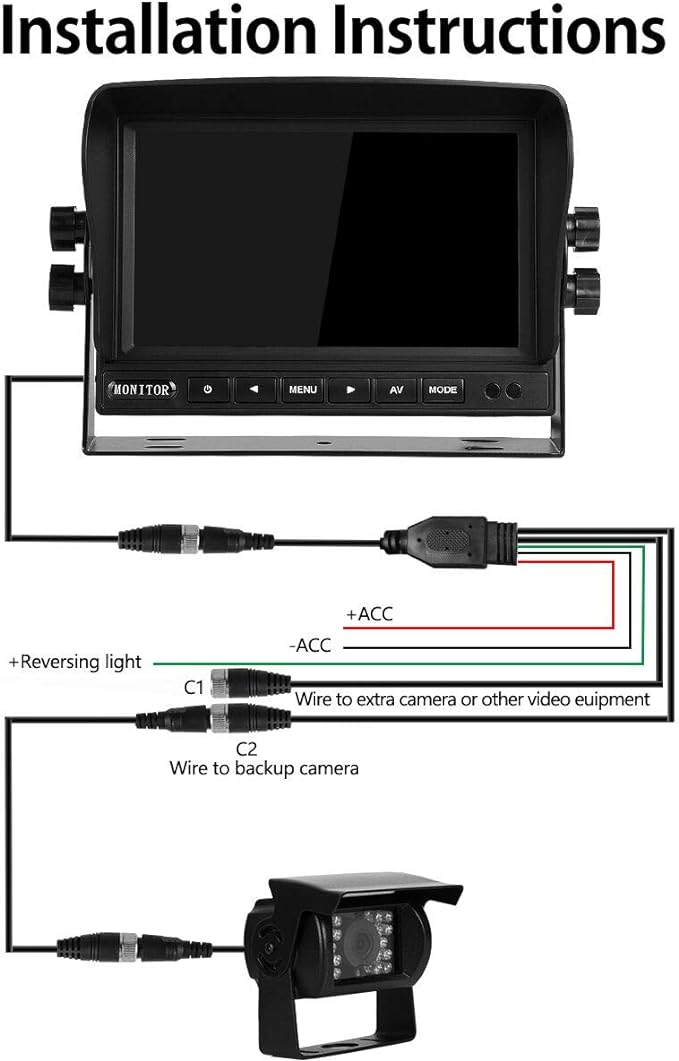 Backup Camera System Kit 7" LCD Reversing Monitor +Rear View Back Up Camera with 170 ° Wide Angle, Waterproof IP68, 18 Infrared Night Vision for Trucks/RV/Trailers/Bus/Vans/Box Truck-PawvioPets