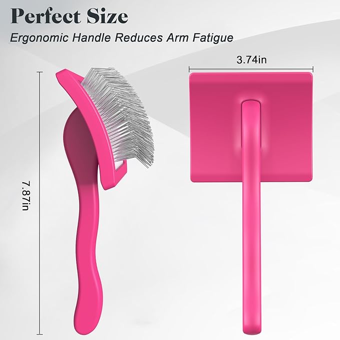 2PCS Slicker Brush for Dogs & Pet Comb,Professional Dog Grooming Brush (Goldendoodles,Poodles,Labradoodles) with Extra Long Pins to Effectively Remove Tangles, Knots and Mats (Pink)-PawvioPets