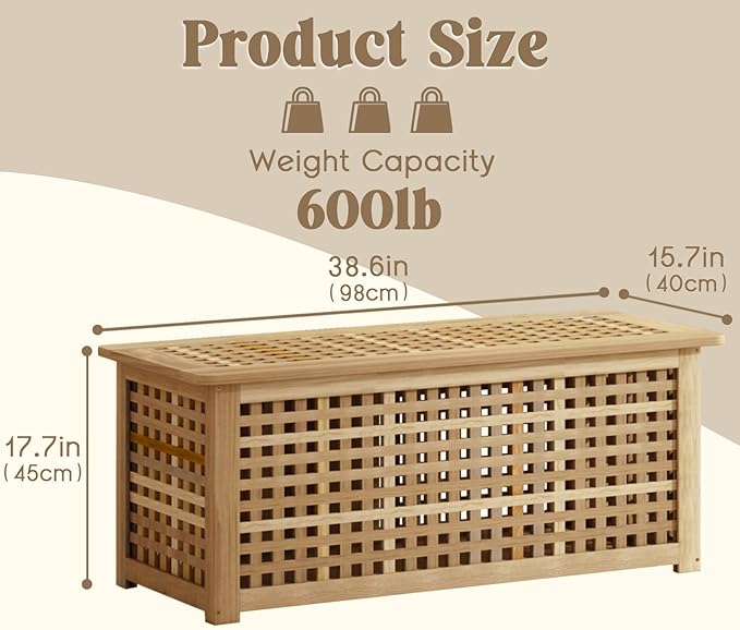Bench with Storage, Acacia Laundry Hamper with Seat, Storage Benches with Seating for Entryway, Living Room, Bedroom, Bathroom (15.7x38.6x17.7in)-PawvioPets