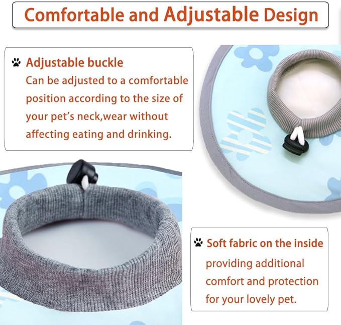 Cat Cone Collar 2pcs Adjustable Protective Collar for Pet Cat Recovery Collar Wound Healing (B-Blue Flower, M+L)-PawvioPets