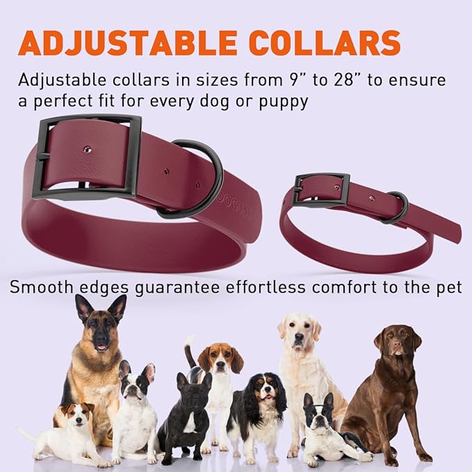 Dogline Biothane Waterproof Dog Collar Strong Coated Nylon Webbing with Black Hardware Odor- Proof for Easy Care Easy to Clean High Performance Fits Small Medium or Large Dogs, Merlot Burgundy-PawvioPets
