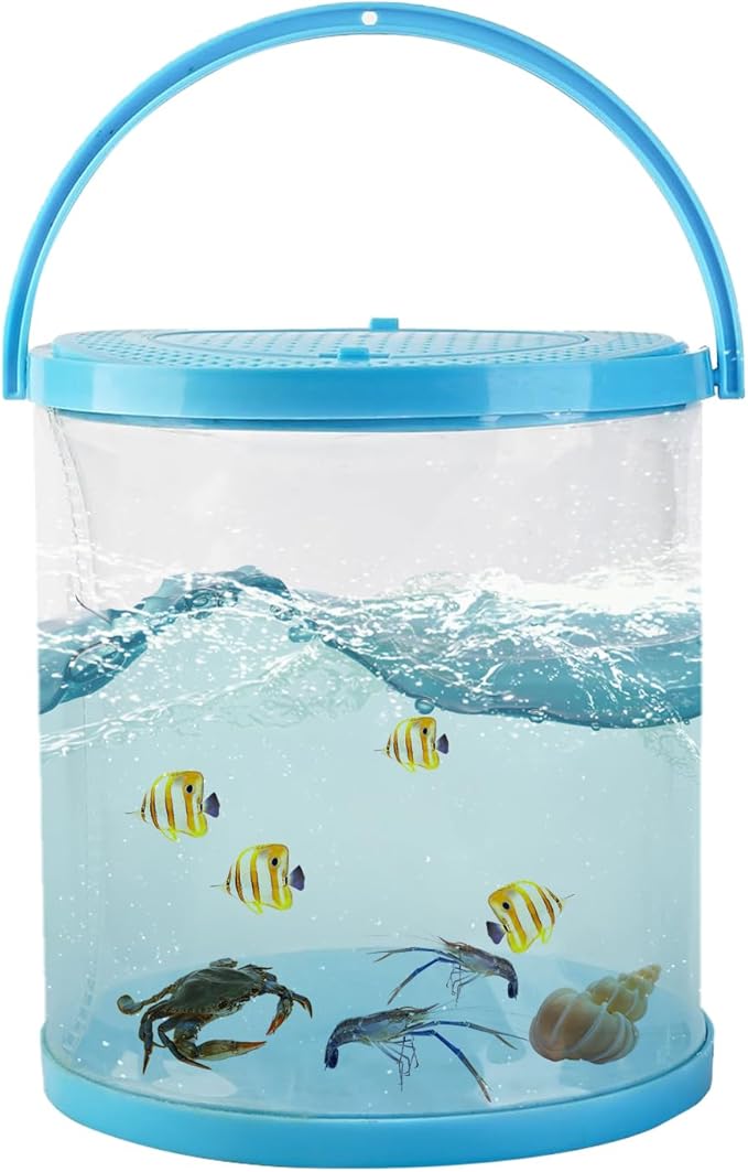 Foldable Small Aquarium, Portable Fish Tank, Fish Transport Container, Plasitc Fish Bowl, Beginner Tank, Great Concept for Catching and Release Critters, Beach, Pool and Lake-PawvioPets
