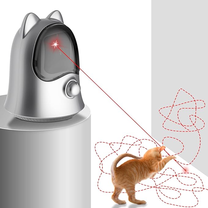 Cat Laser Toys for Indoor Cats, Random Trajectory Laser Cat Toy, Interactive Cat Toys for Bored Indoor Adult Cats/Kittens/Dogs (Silver)-PawvioPets