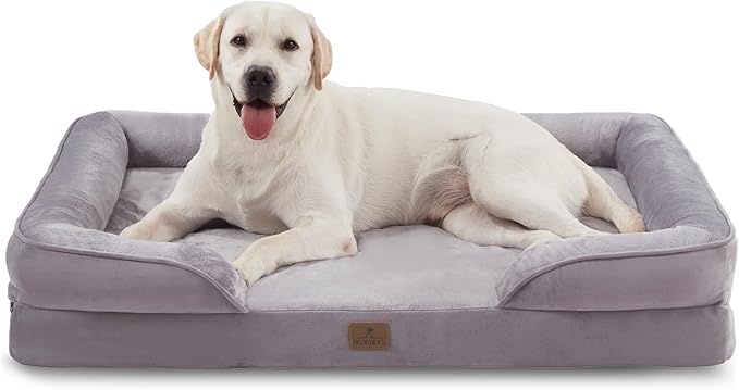Bedfolks Orthopedic Dog Bed XL, Waterproof Dog Sofa Bed for Extra Large Dogs, Egg Foam Pet Couch Bed with Removable Washable Cover and Nonslip Bottom, Light Grey-PawvioPets
