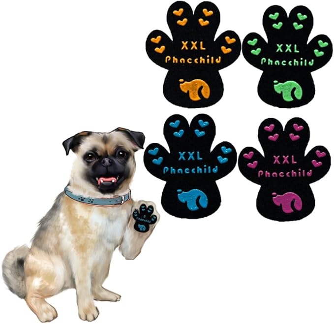 Dog Paw Pads Anti-Slip Grips,Dog Paw Protectors for Senior Dogs on Hot Pavement,Provides Traction to Keep Them from Slipping on Smooth Floors 20 sets-80 Pads Multicolor XXL-PawvioPets