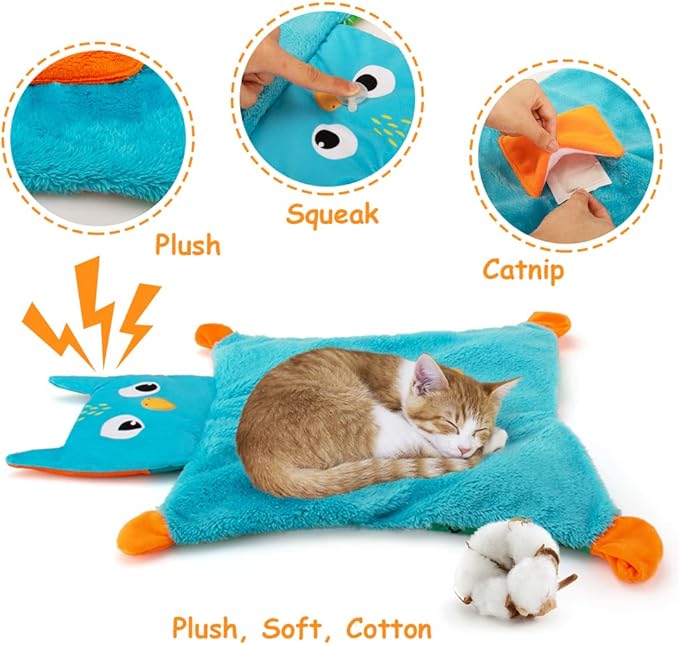 AWOOF Cute Soft Catnip Mat, Interactive Cat Toys for Indoor Cats-PawvioPets