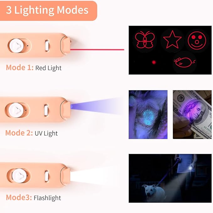 Cat Laser Toys, 2 in 1 Laser Pointer Cat Toys,Internative Cat Toys for Indoor Cats,3+5 Light Modes Cat Wand Toy, Retractable Cat Feather Toys, Long Range Kitten Toys,USB Rechargeable-PawvioPets