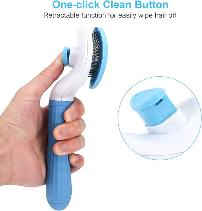 Depets Self Cleaning Slicker Brush, Dog Cat Bunny Pet Grooming Shedding Brush - Easy to Remove Loose Undercoat, Pet Massaging Tool Suitable for Pets with Long or Short Hair-PawvioPets