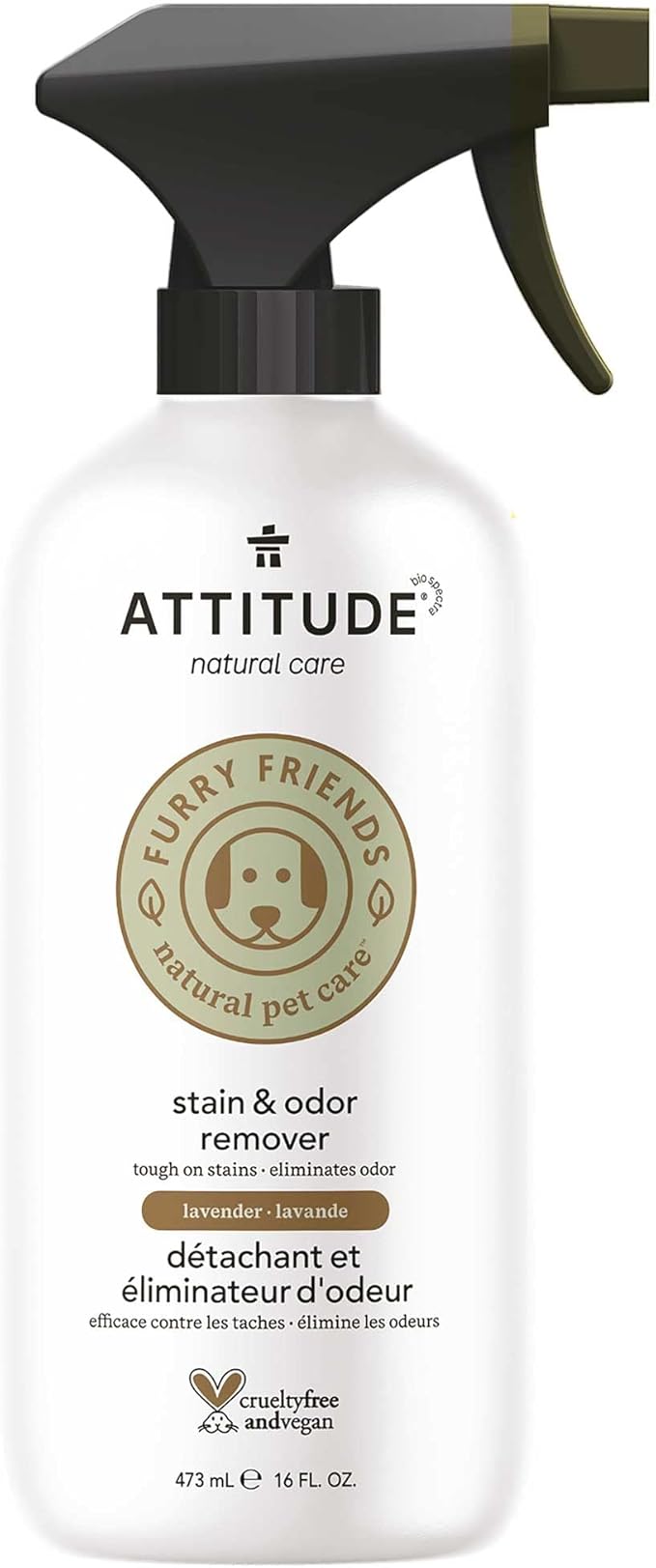 ATTITUDE Stain and Odor Remover for Pets, Plant and Mineral-Based Ingredients, Vegan and Cruelty-Free, Lavender, 16 Fl Oz-PawvioPets