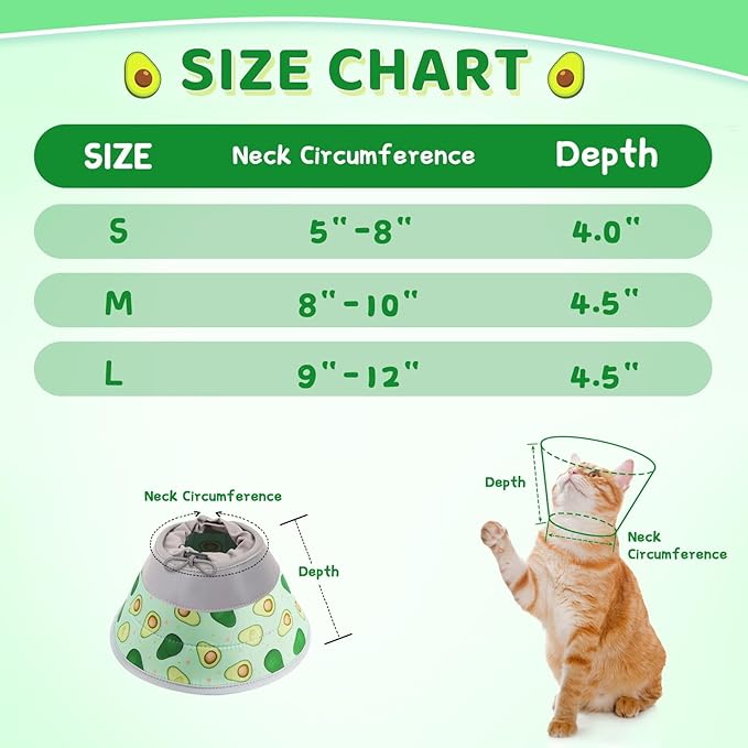 Cat Cone Collar Soft to Stop Licking, Adjustable, Foldable Lightweight Kitten Cones After Surgery Recovery for Cats & Kittens, Cat Cone Alternative (Light Green, M)-PawvioPets