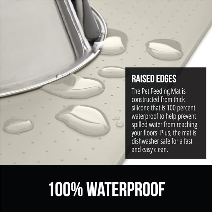 GORILLA GRIP 100% Waterproof Raised Edge BPA Free Silicone Pet Feeding Mat, Dog Cat Food Mats Contain Spills Protects Floors, Placemats for Cats and Dogs Water Bowl, Pets Accessories 16x10, Cream-PawvioPets