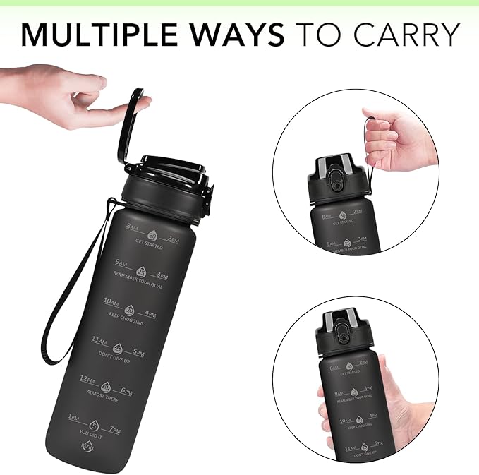 32oz Motivational Water Bottles with Time Marker & Fruit Strainer, Transparent Gradient Color Water Bottle with Times to Drink, Leakproof & BPA Free, Reusable Bottle with Strap (No Straw)-PawvioPets