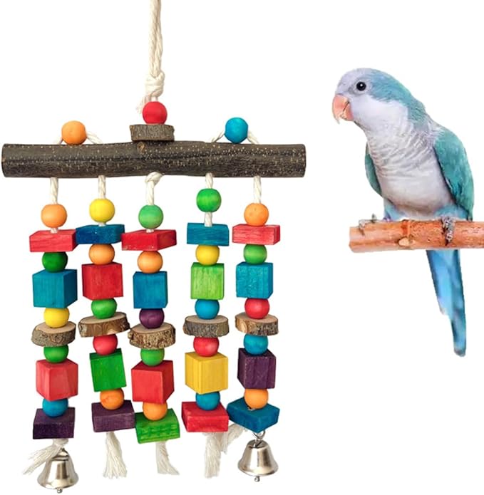 Bird Chewing Toys for Parakeet- Parrot Cage Bites, Wooden Block Cockatiel Toy for Small and Medium Parrots and Birds-PawvioPets